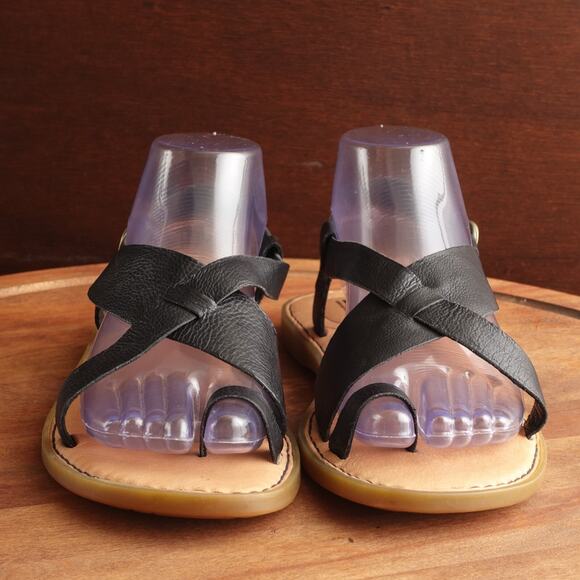Born Sandals Womens SZ 8M BLK Inya Toe Loop Leather Boho Minimalist Flat Shoes - Picture 3 of 15